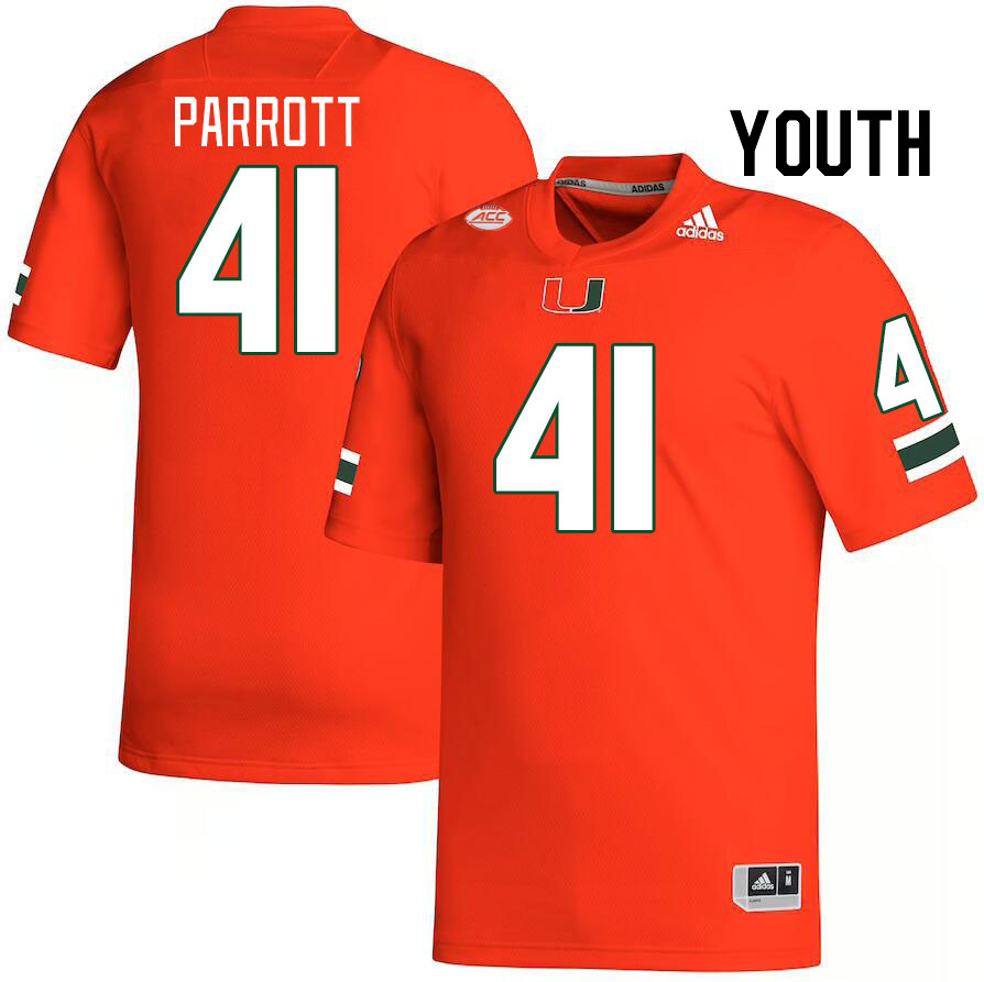 Youth #41 Seth Parrott Miami Hurricanes College Football Jerseys Stitched-Orange